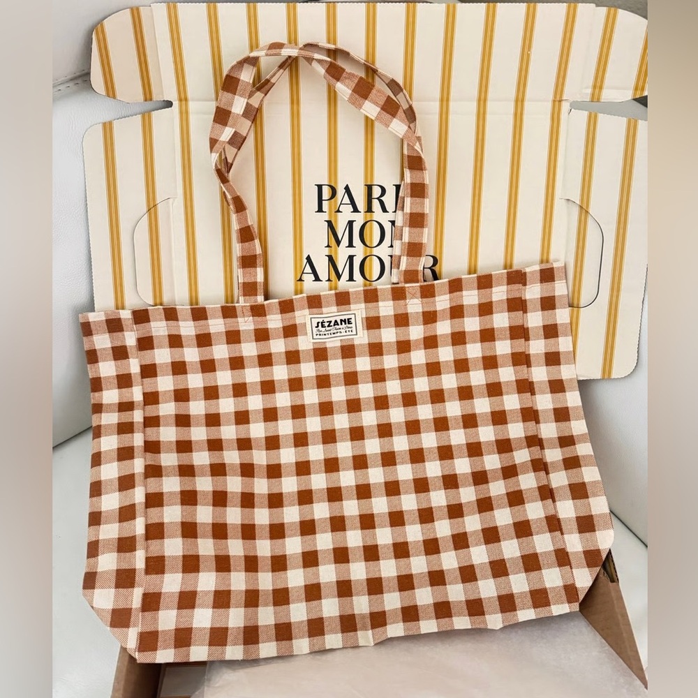 Sézane Brown Checkered Tote